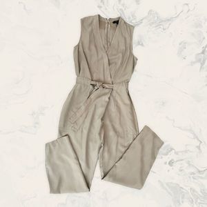 BCBGMaxAzria Taupe Sleeveless Belted Jumpsuit